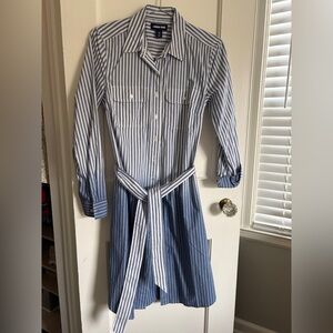 Lands' End Navy and White Striped Dress